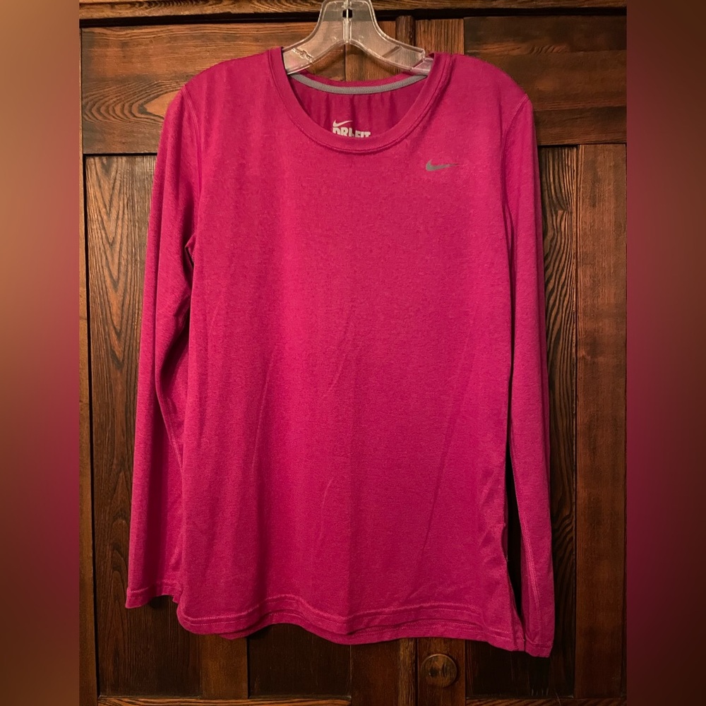 Nike Magenta Dri-Fit Regular Fit Long Sleeve Workout Shirt